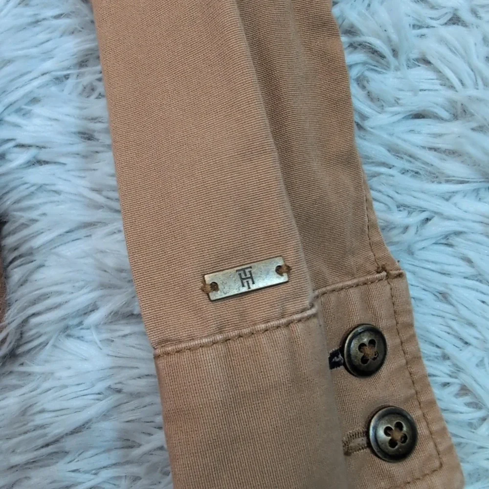 Tommy Hilfiger Jacket Womens M Biege Utility Coat Lightweight Pockets Button Up